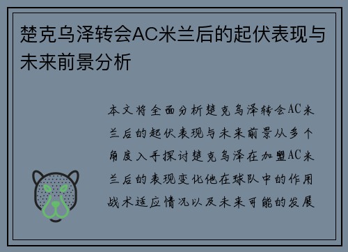 楚克乌泽转会AC米兰后的起伏表现与未来前景分析